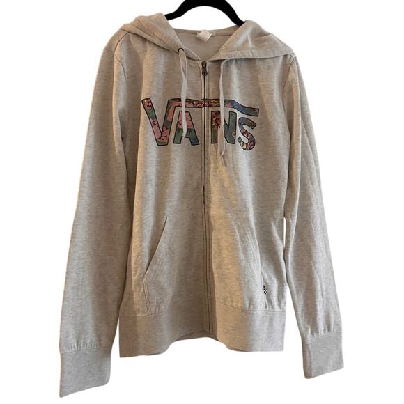 Vans grey graphic lightweight fleece lined sip up hoodie size medium - Picture 1 of 6